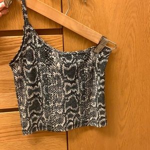 one shoulder snakeskin top
